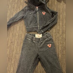 True Religion faded black Hoodie and Sweatpants Set